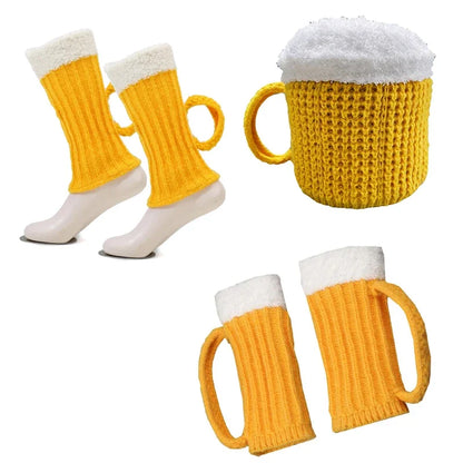 Novelty 3D Beer Mug Winter Hat Unisex Warm Beanie Cap Funny Gift for Beer Lovers Men Women Christmas Party Costume Accessory