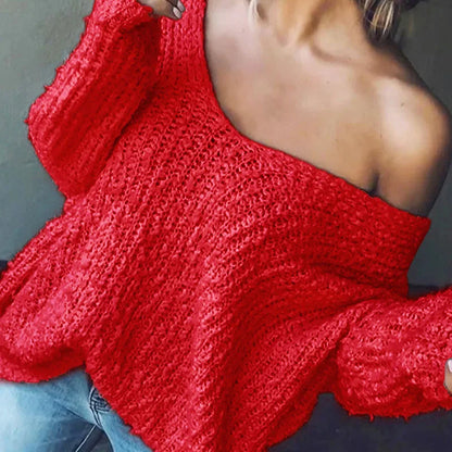 Winter Fashion Hollow Pullover Sweater Autumn Sexy V-neck Homewear Loose Knitted Top Women Causal Long Sleeve Solid Color Jumper