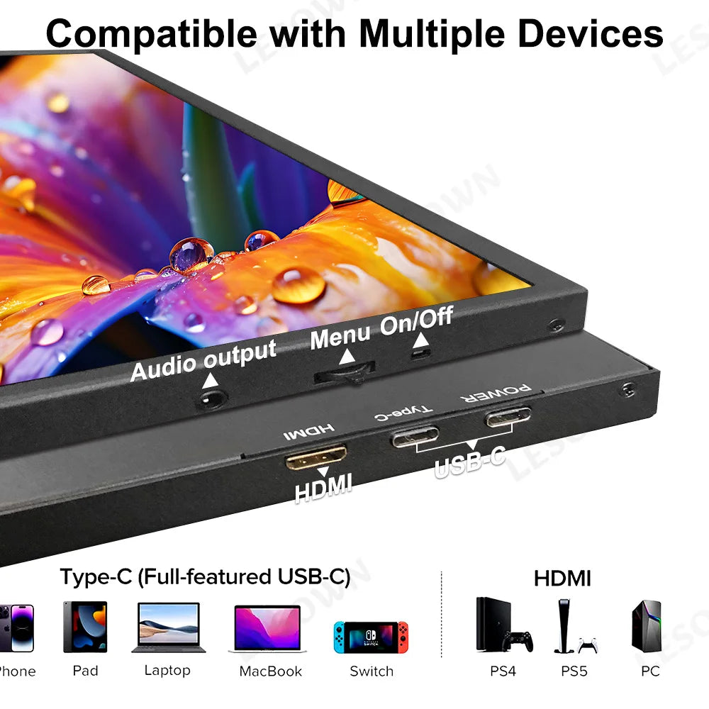 LESOWN Small Portable Monitor 10.1'' IPS 1280x800 USB C HDMI Laptop Second Screen External Display for Document Work PC