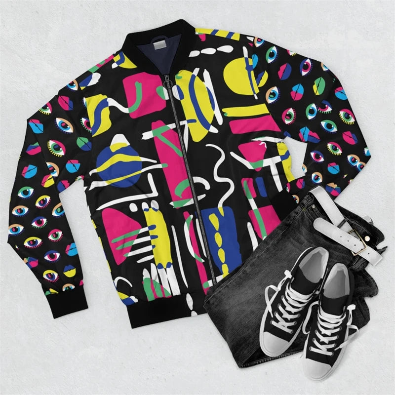 Harajuku Y2K Zipper Golf Coat For Men Fashion Bomber Jacket Stripe Men's Pullovers 3d Jersey Sweatshirt Long Sleeve Jackets 2024