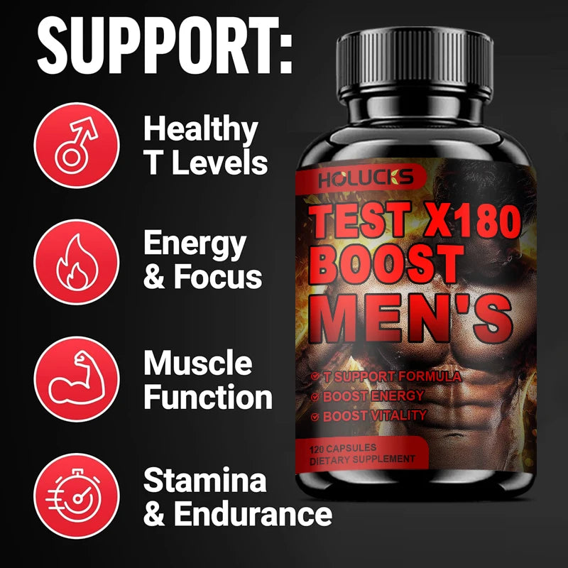 HOLUCKS Test X180 Men's Supplement, with Black Maca & D-Aspartic Acid, Support Healthy T Level, Muscle Function & Daily Vitality