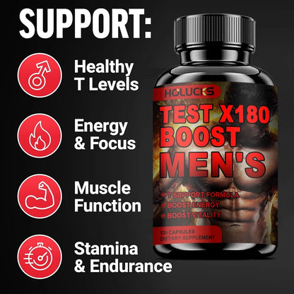 HOLUCKS Test X180 Men's Supplement, with Black Maca & D-Aspartic Acid, Support Healthy T Level, Muscle Function & Daily Vitality