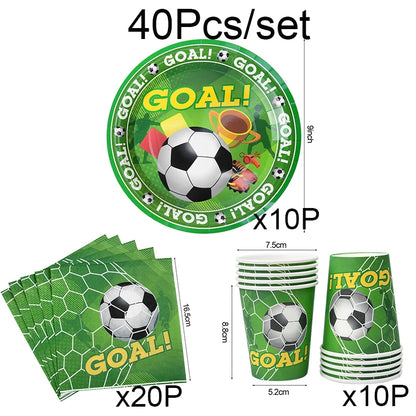 Green Football Birthday Disposable Tableware Set Soccer Paper Plate Cups Napkins For Kids Birthday Sport Party Decor Baby Shower