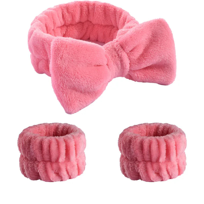 1/2/3Pcs Face Wash Absorbent Wristband Headband Hair Accessories Set Women Girls Coral Fleece Hair Bands Cuff Waterproof Bands