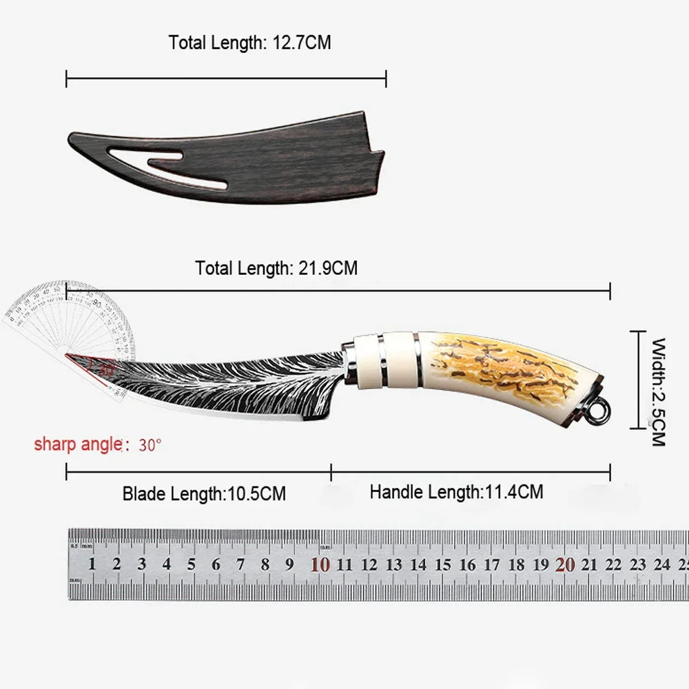 High-end sharp and curved blades with gift boxes, kitchen knives Damask textured fruit knives, and portable bone-picking knives