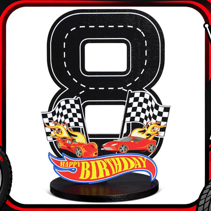 1pcs Race Car 1-9th Birthday Number Sign Centerpiece Race Car Theme Birthday Party Supplies Wooden Table Decoration Photo Props