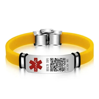 Functional Stainless Steel QR Code Health Wristband with Adjustable Emergency Medical ID Silicone Sports Wristband