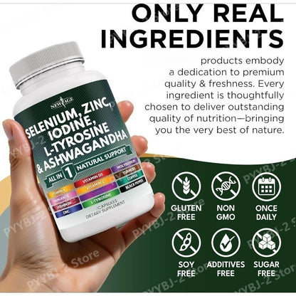 120 Count Multimineral Vitamin Capsules with Selenium Zinc Iodine L-TyrosineTurmeric Silica Supplement Daily Nutrition Support