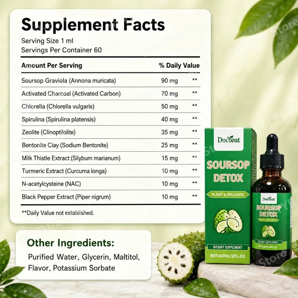 Soursop Drops 60ml–Plant Based Wellness Supplement Supports Natural Detox Immunity Digestion & Energy for Adults