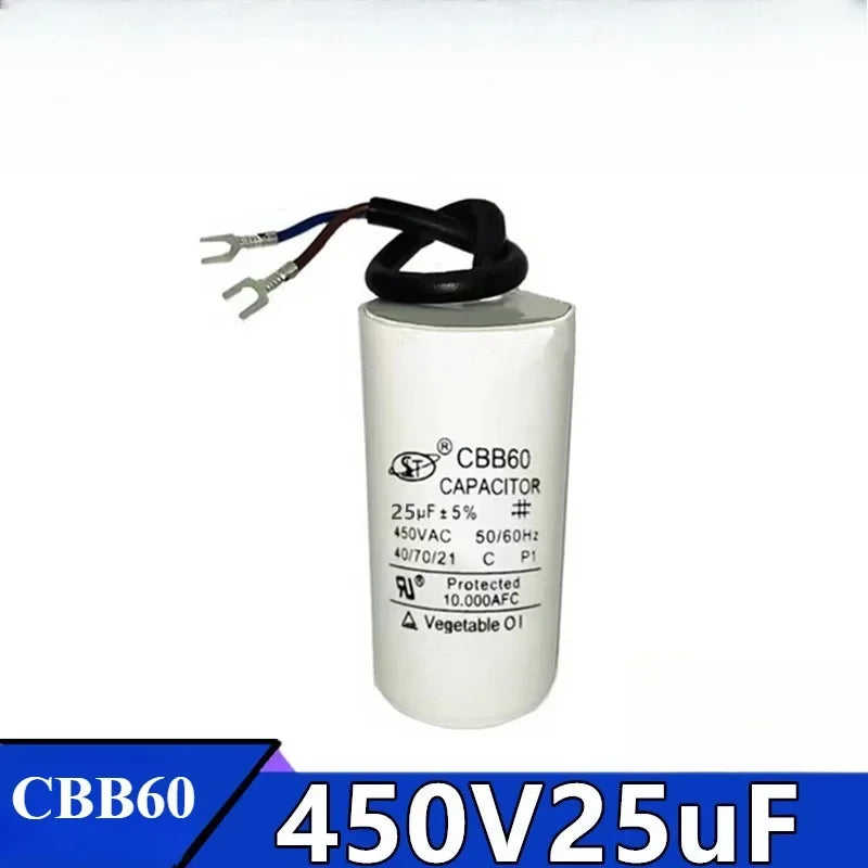 Universal 25uf Capacitor CBB60 Motor Run Capacitors Water Pump Starting Capasitor 450V AC Motors