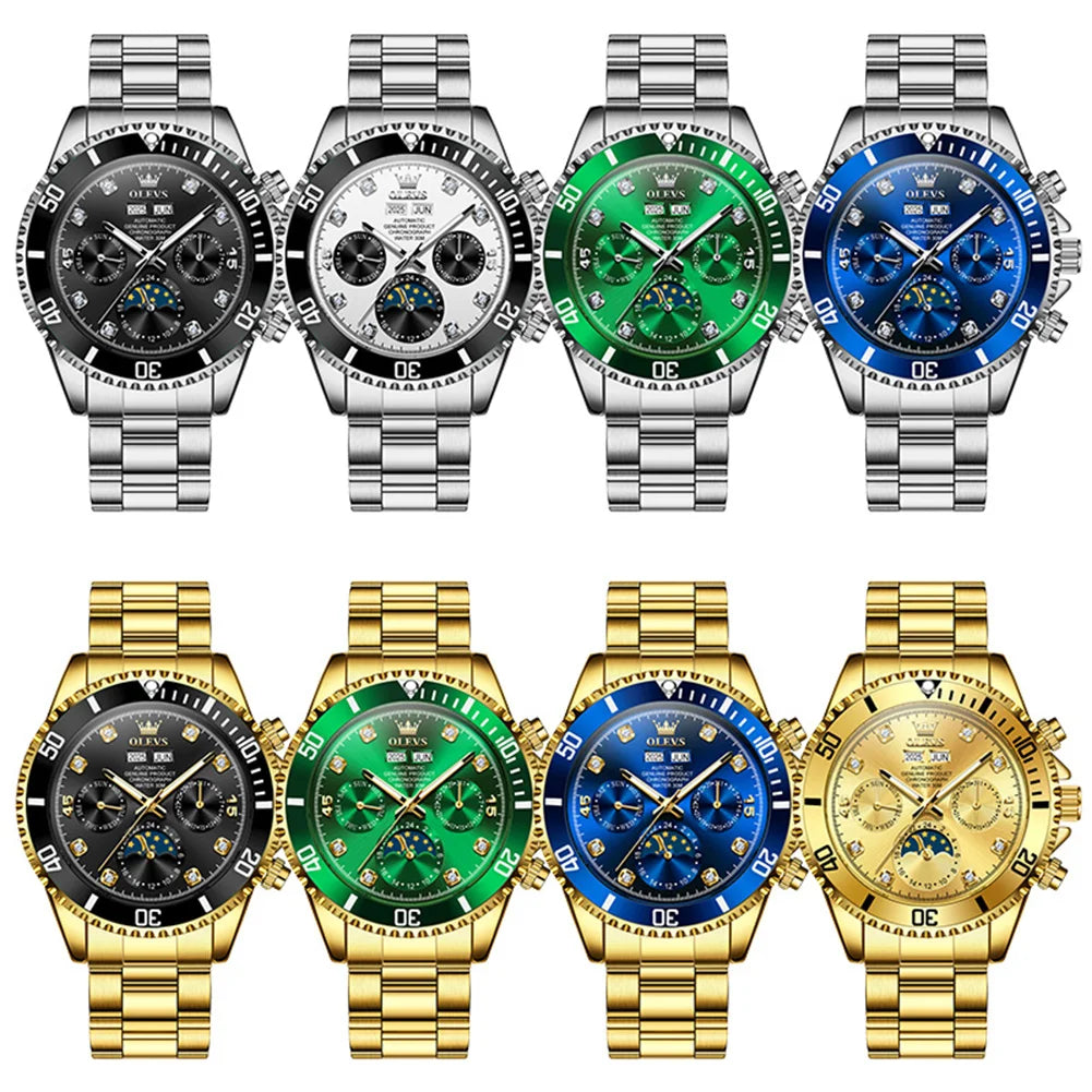 OLEVS 6729 Automatic Watch Man 24 Hour Moon Phase Mechanical Watch For Men Luxury 30M Waterproof Luminous Date Men's Wristwatch