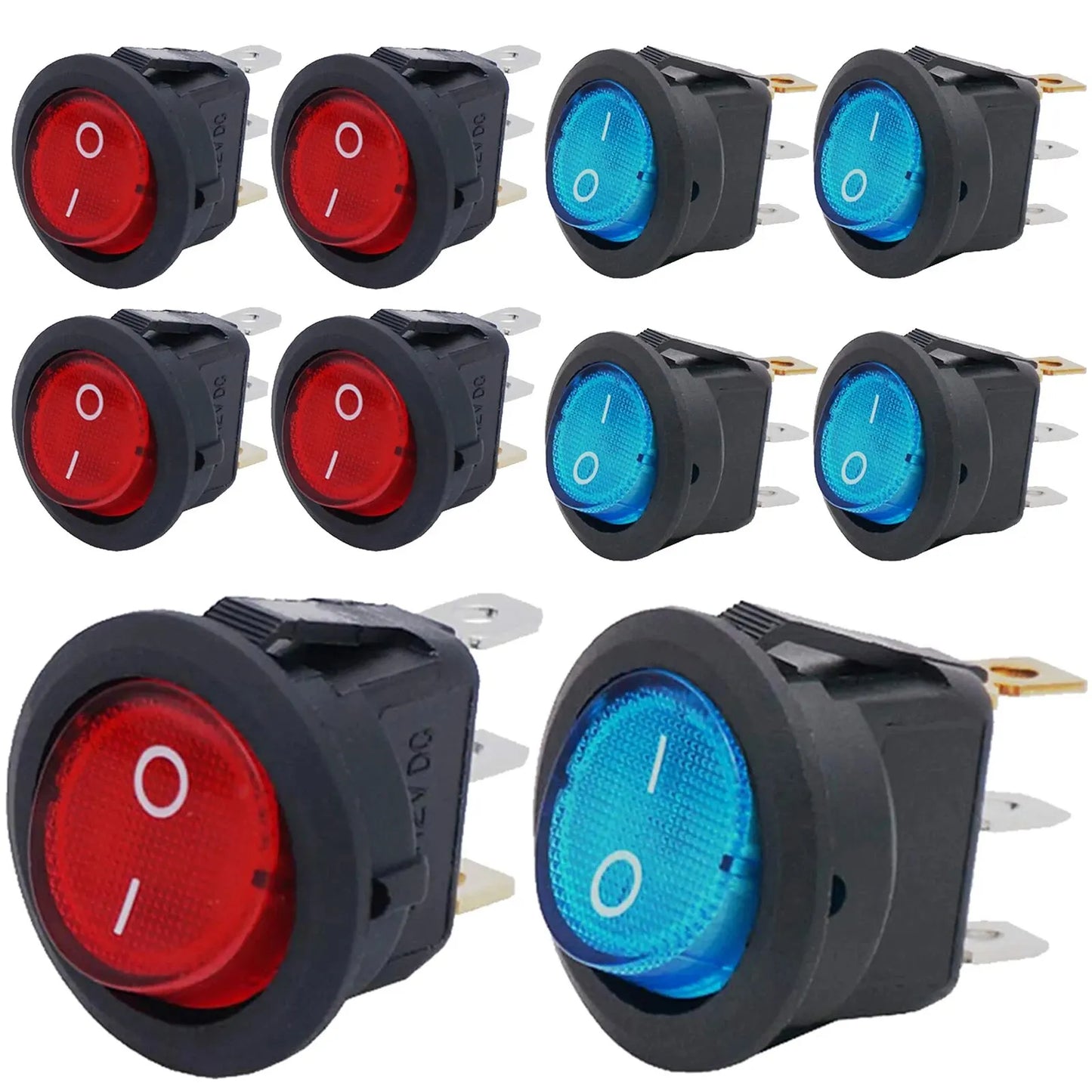 8pcs KCD1 On/Off 3-Pin 2-Position Snap 20A 12V Red LED Round Boat Rocker Switch with LED For Househeld DIY Replacement