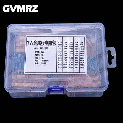 60Values 1/2W 1W 2W 3W 1% Metal film resistors kit dip 0.1R 100R 200R 300R 1K 2K 3K Resistor