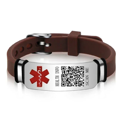 Functional Stainless Steel QR Code Health Wristband with Adjustable Emergency Medical ID Silicone Sports Wristband