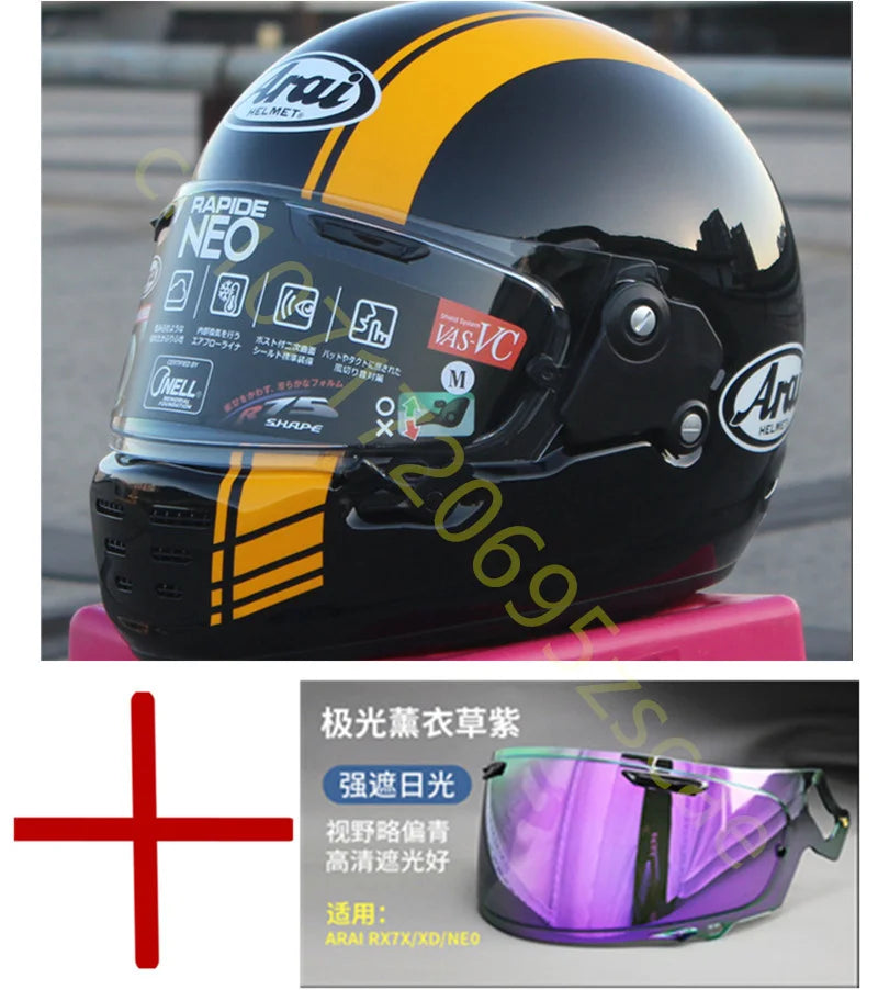 RAPIDE NEO Japanese Mode Full Face Helmet,For Harley Motorcycle And Cruise Motorcycle Protective Helmet,Bright Black Yellow