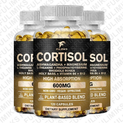 Cortisol Supplement, Hormone Balance, Magnesium, Ashwagandha, Rhodiola, L-Theanine, Vitamin B6 & B12, Mood, Focus, Sleep Support