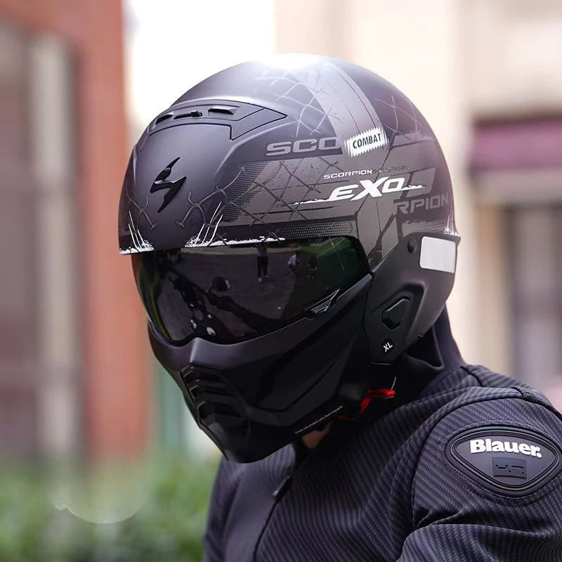 USA Scorpion Exo-Combat II Motorcycle Helmet Retro Detachable Helmet ECE DOT Certification Full Face Cascos Para Moto for Harley