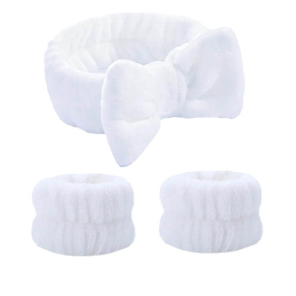 1/2/3Pcs Face Wash Absorbent Wristband Headband Hair Accessories Set Women Girls Coral Fleece Hair Bands Cuff Waterproof Bands