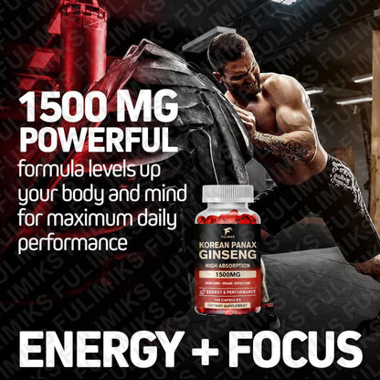 Panax Ginseng 15,000 mg - Red Korean Ginseng Supplement for Men - Extra Strength - Energy, Focus, Productivity & Performance