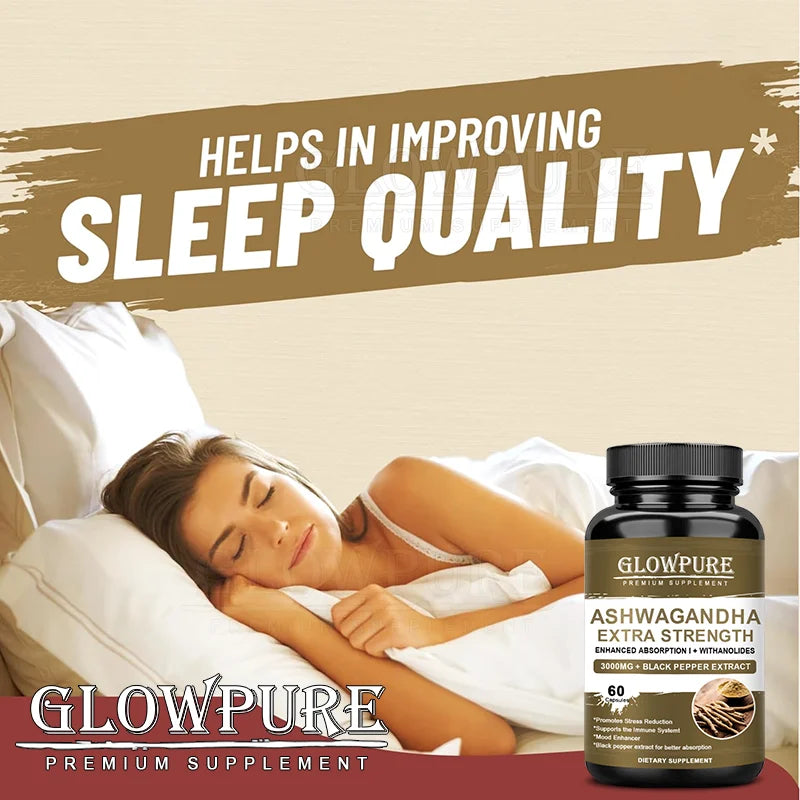 Ashwagandha Root Extract Capsules for Mood Stress, Health Sleep, Brain Calm, Energy Support Non-GMO Premium Formula Supplement