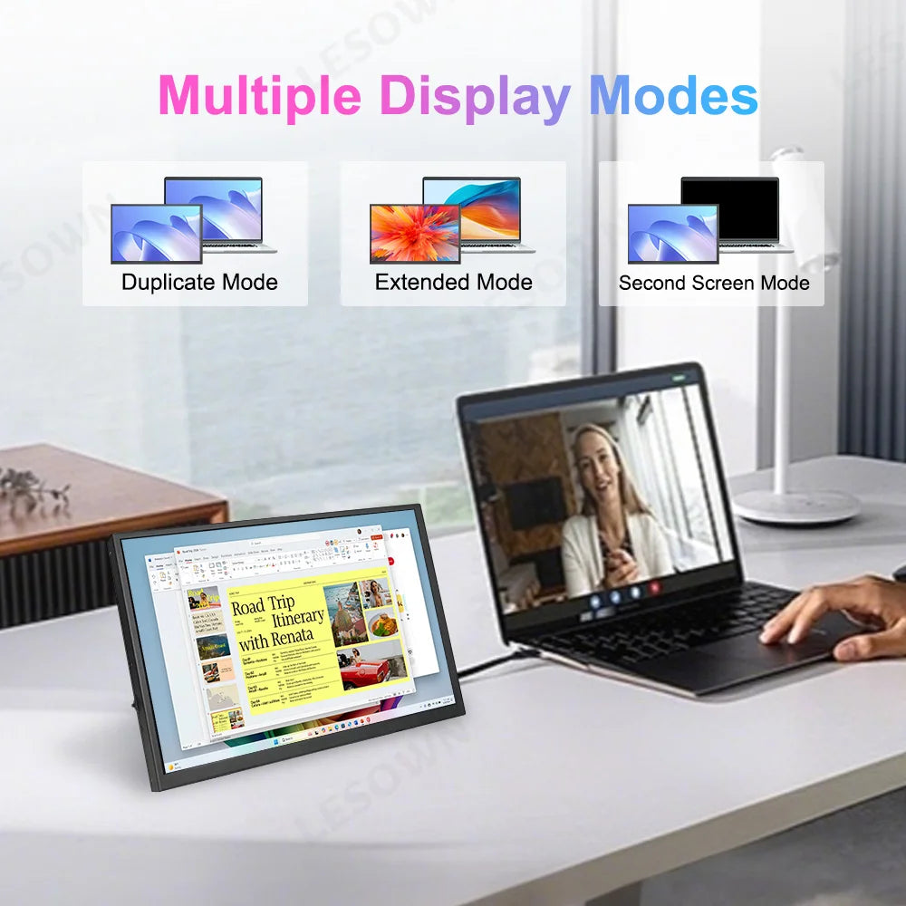 LESOWN Small Portable Monitor 10.1'' IPS 1280x800 USB C HDMI Laptop Second Screen External Display for Document Work PC