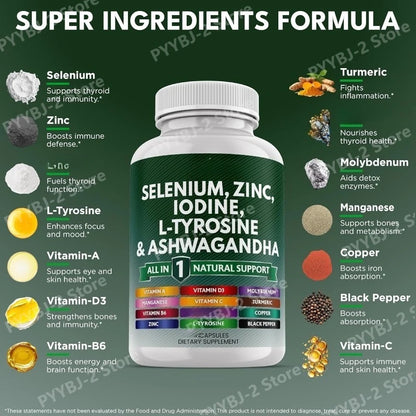 120 Count Multimineral Vitamin Capsules with Selenium Zinc Iodine L-TyrosineTurmeric Silica Supplement Daily Nutrition Support