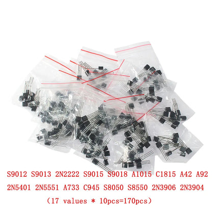50-900PCS Transistors kit NPN PNP S8050 S8550 S9012 2N3904 2N3906 C1815 A1015 MJE13001 BC327 BC337 BC517 BC547 BC548 BC549 BC558