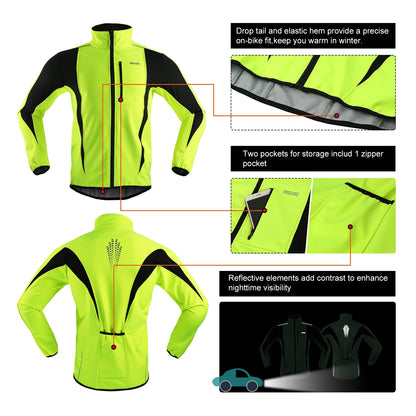 ARSUXEO Men's Warm Cycling Jacket Fleece Bike Jersey Windproof Waterproof Softshell Coat Bicycle Clothing Motorcycle Raincoat