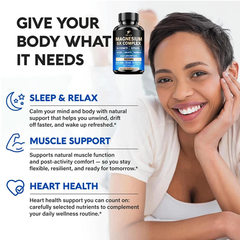 Full Spectrum Magnesium Complex Supplement, Support Bone Health, Healthy Blood Pressure & Overall Wellness, Non-GMO