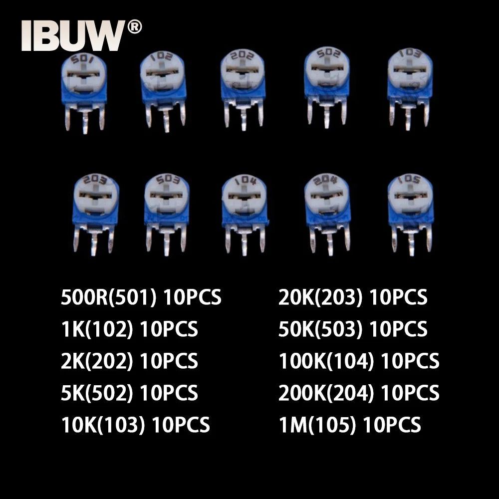 10Values 500R-200K 100PCS RM063 Variable Resistor KIT 1K 10K 100K 1M 2K 20K 200K 5K 50K 500R