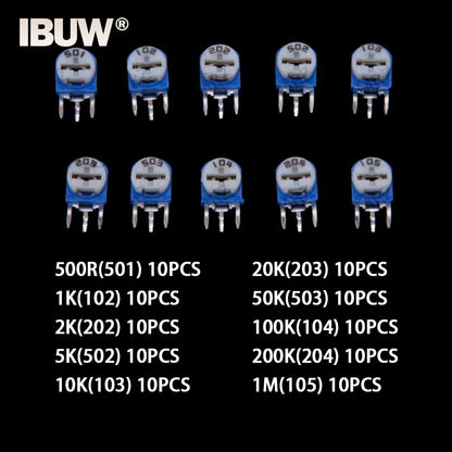 10Values 500R-200K 100PCS RM063 Variable Resistor KIT 1K 10K 100K 1M 2K 20K 200K 5K 50K 500R