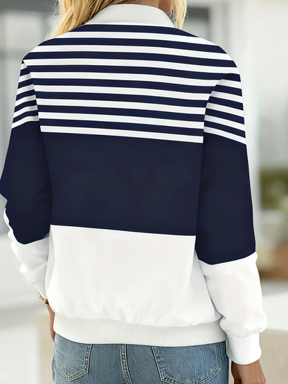 Spring and Autumn New Fashion Women's Striped Print Zipper Outerwear Casual Women's Jacket Long Sleeve Baseball Jersey Top