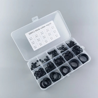 200pcs Rubber O-ring Boxed For Faucet Hose Connector Seal Valve Water Proof Machine Oil Proof Washer Combo Set Accessories