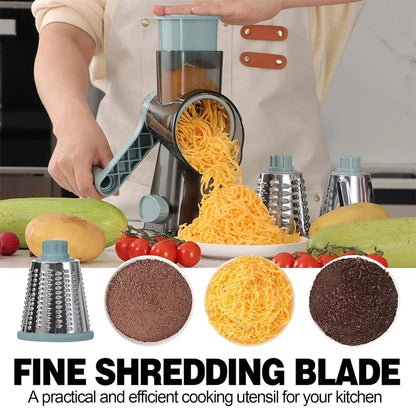 2025 3-in-1 Rotary Cheese Grater Multifunctional Manual Veg Slicer Nut Grinder Kitchen Essential Tool