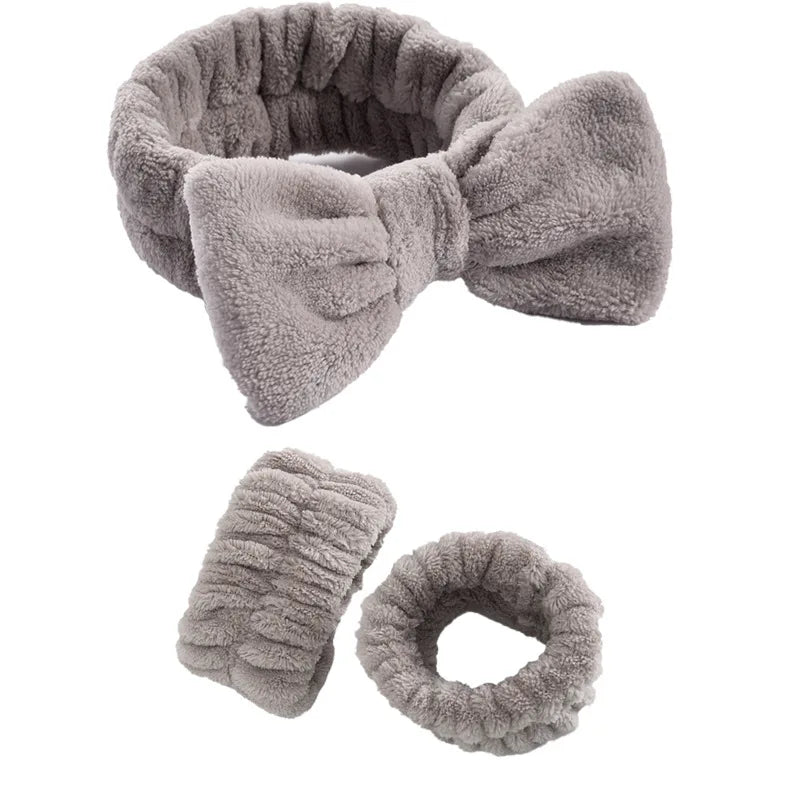 1/2/3Pcs Face Wash Absorbent Wristband Headband Hair Accessories Set Women Girls Coral Fleece Hair Bands Cuff Waterproof Bands