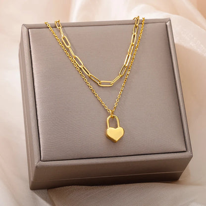Double Layer Hollow Clavicle Chain Stainless Steel Necklace For Women Punk Hip-Hop Streetwear Jewelry Dropshipping