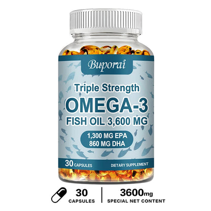Omega 3 Fish Oil - for Nervous System, Skin and Hair Health, Antioxidants - Easy To Swallow
