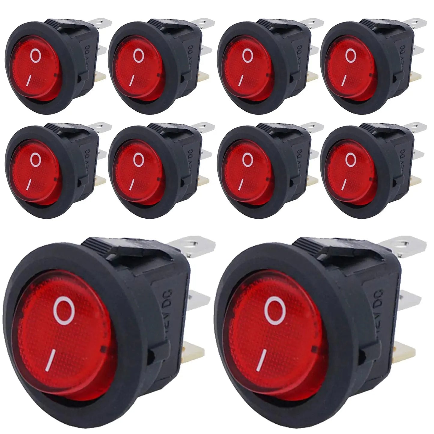 8pcs KCD1 On/Off 3-Pin 2-Position Snap 20A 12V Red LED Round Boat Rocker Switch with LED For Househeld DIY Replacement