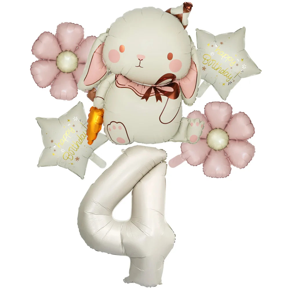 6pcs Rabbit Carrot Balloon Matt Daisy 40inch 1-9 Cream Number Foil Balloons Set Happy Birthday Decorations Party Supplies