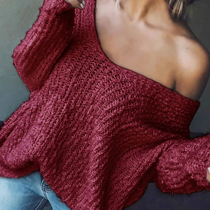 Winter Fashion Hollow Pullover Sweater Autumn Sexy V-neck Homewear Loose Knitted Top Women Causal Long Sleeve Solid Color Jumper