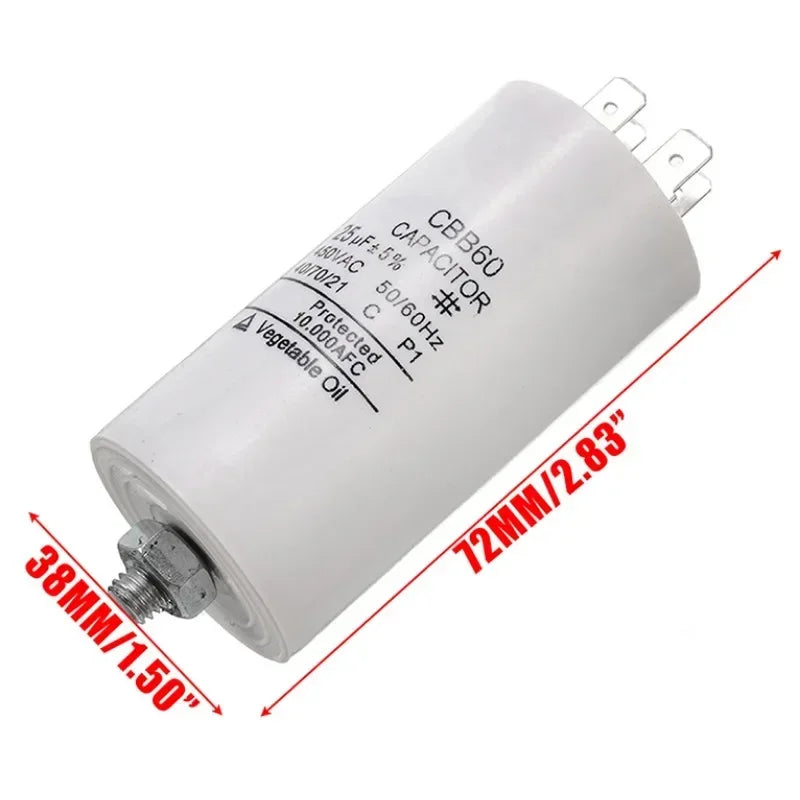 Universal 25uf Capacitor CBB60 Motor Run Capacitors Water Pump Starting Capasitor 450V AC Motors
