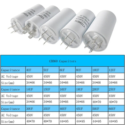 CBB60 Motor Capacitors with Screw Double Insert 450V AC Starting Capacitor 4uF~60uF capacitance for Air Compressor Water Pump