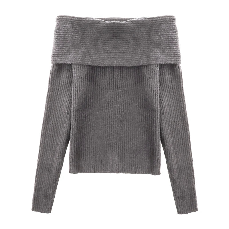 Women Off Shoulder Sweater Long Sleeve Off-the-Shoulder Knitted Tops Rib-knit Jumper Pullover Female Casual Outfit Fall Winter