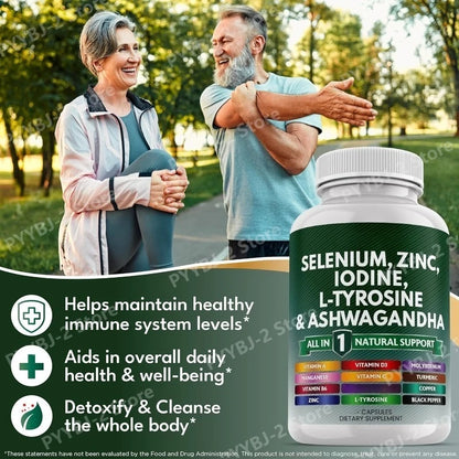 120 Count Multimineral Vitamin Capsules with Selenium Zinc Iodine L-TyrosineTurmeric Silica Supplement Daily Nutrition Support
