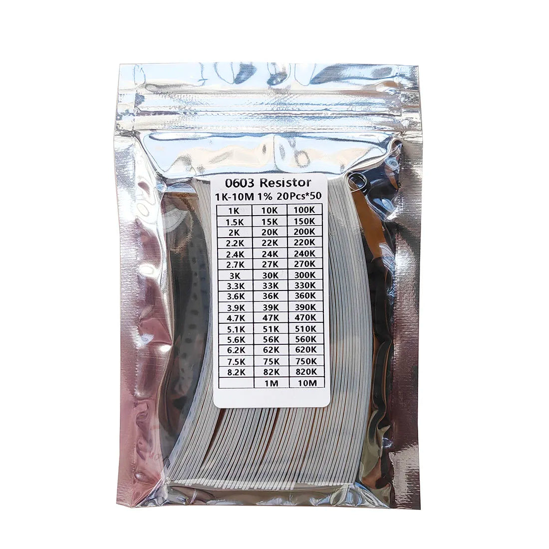 Resistor kit 0201 0402 0603 0805 1206 smd Resistor package 50values*20PCS=1000PCS 1% Sample Kit Resisor 1ohm 47ohm 1kohm 10kohm