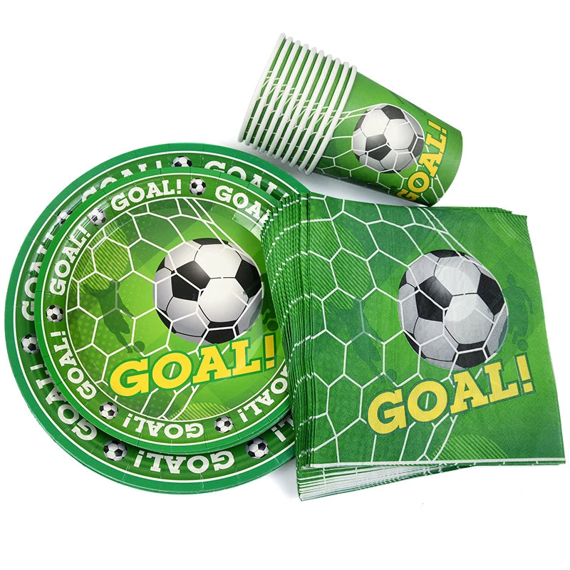 Green Football Birthday Disposable Tableware Set Soccer Paper Plate Cups Napkins For Kids Birthday Sport Party Decor Baby Shower