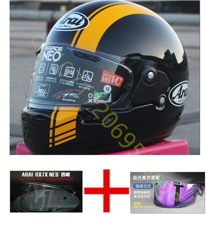 RAPIDE NEO Japanese Mode Full Face Helmet,For Harley Motorcycle And Cruise Motorcycle Protective Helmet,Bright Black Yellow