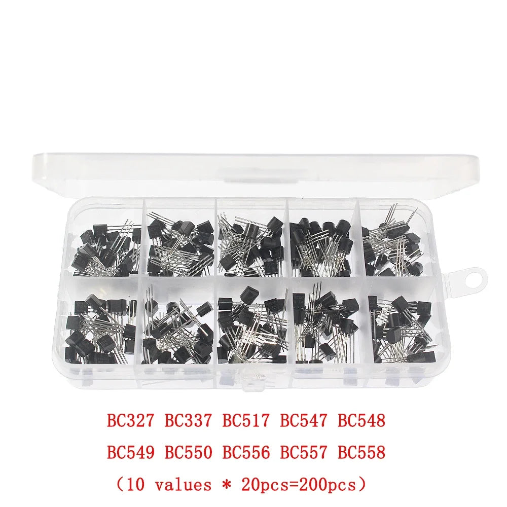 50-900PCS Transistors kit NPN PNP S8050 S8550 S9012 2N3904 2N3906 C1815 A1015 MJE13001 BC327 BC337 BC517 BC547 BC548 BC549 BC558