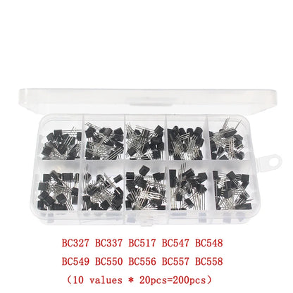 50-900PCS Transistors kit NPN PNP S8050 S8550 S9012 2N3904 2N3906 C1815 A1015 MJE13001 BC327 BC337 BC517 BC547 BC548 BC549 BC558