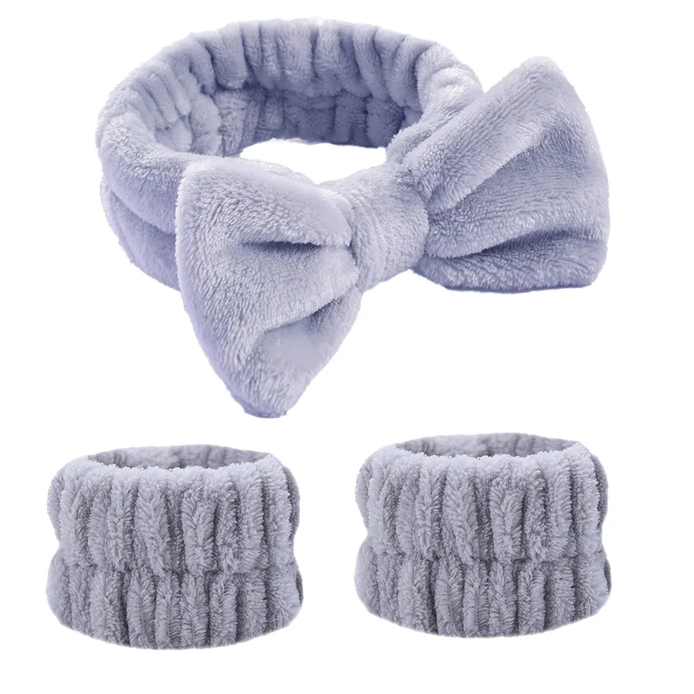 1/2/3Pcs Face Wash Absorbent Wristband Headband Hair Accessories Set Women Girls Coral Fleece Hair Bands Cuff Waterproof Bands